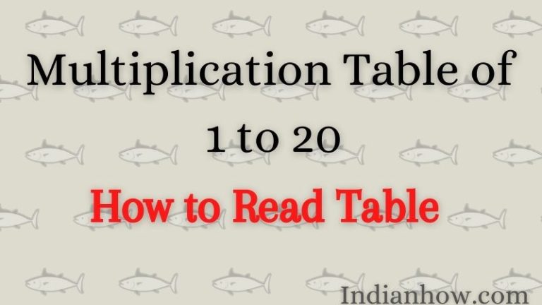 Multiplication table of 1 to 20
